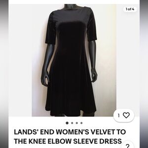 LANDS' END WOMEN'S VELVET TO THE KNEE ELBOW SLEEVE DRESS SIZE SMALL 6-8